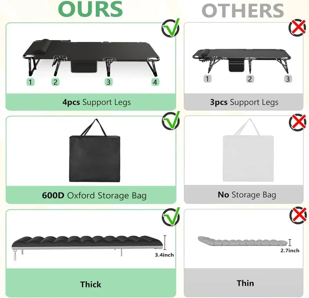 Cama plegable para acampar 3 en 1, tumbona de patio ajustable en 5 posiciones, catres portátiles para dormir para adultos con