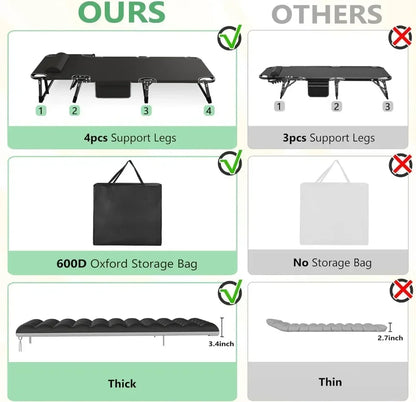 Cama plegable para acampar 3 en 1, tumbona de patio ajustable en 5 posiciones, catres portátiles para dormir para adultos con