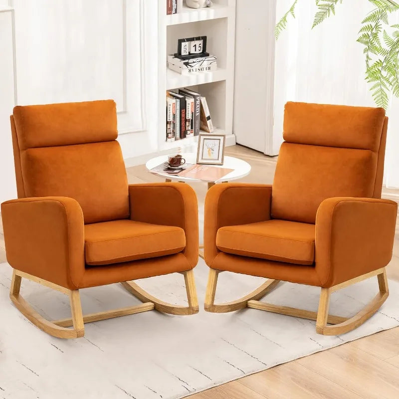 Rocking Chair Nursery - Glider Modern Accent Chairs Upholstered Linen Rocker Padded Armchair for Indoor Living Room Bedroom