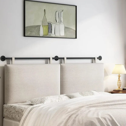 Tête de lit King Size à fixation murale pour lit avec revêtement en lin et tête de lit suspendue capitonnée à boutons pour chambre à coucher (beige,