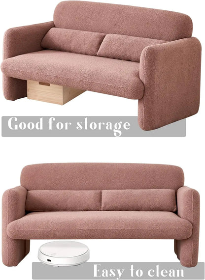 59" W Loveseat Sofa 2-Seater Lamb Fabric Couch, Solid and Easy to Install, Small Modern Loveseat Sofas for Small Space, Bedroom