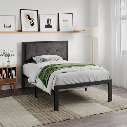 full-size Bed Frame, Platform Bed Frame with Metal Slats,Button Tufted Square Stitched Headboard,Noise Free,No Box Spring Needed