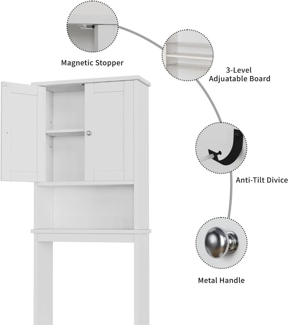 Over The Toilet Storage Cabinet, Bathroom Shelf Organizer with Anti-Tip Device Small Freestanding Space Saver with Adjustable