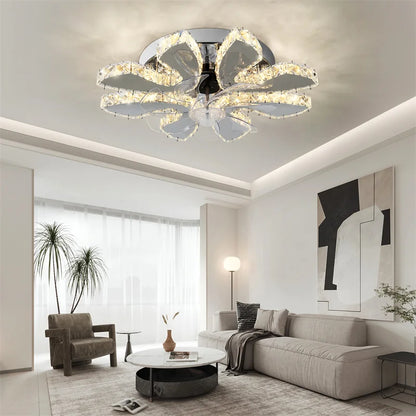 Ventilateur de plafond en cristal de luxe en acier inoxydable, lustre à LED, lampes de ventilateur de plafond chromées, luminaire de salle à manger