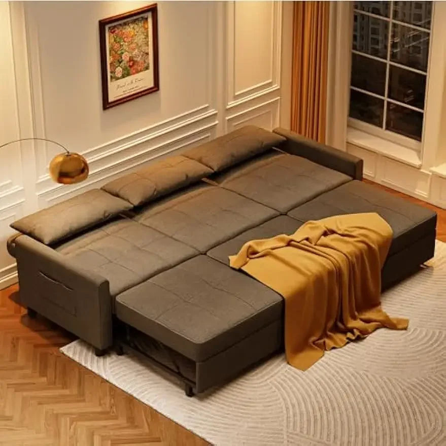 Sofá cama seccional convertible, sofá cama con bolsillo, sofá extraíble de 84" con otomana para sala de estar, apartamento