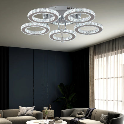 Modern Lustres K9 Crystal Chandelier Ceiling Lamps 3 Rings Stainless Steel Hanging Light Fixture Led Pendant Lamp Home Appliance