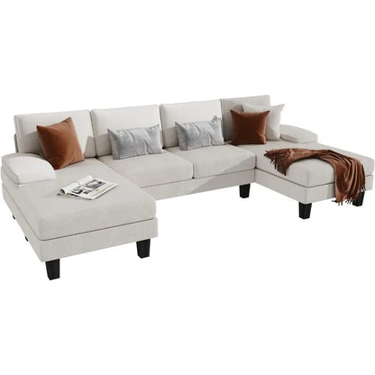 Convertible Sectional U-Shaped Couch with Soft Modern Cotton Chenille Fabric for Living Room, 4 Seats Oversized Sofas