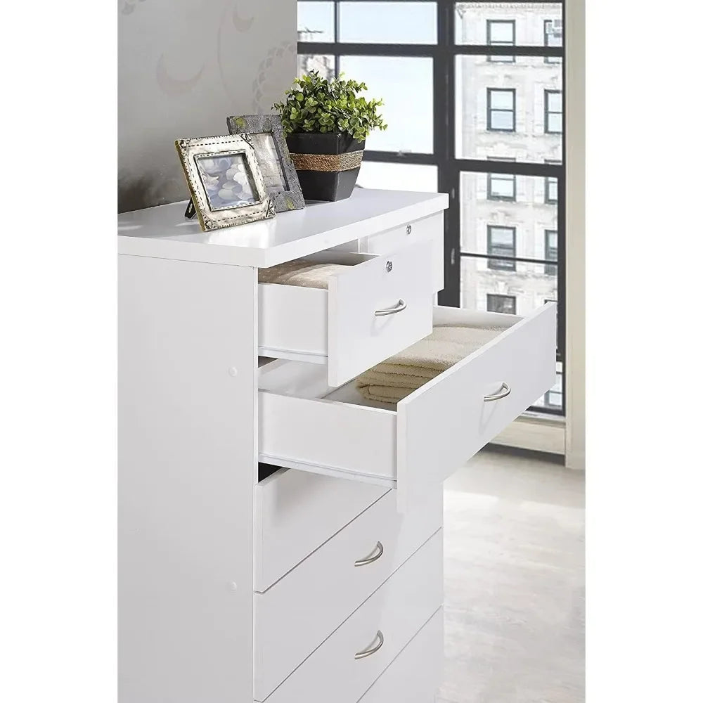 Cómoda con 2 cerraduras en los cajones superiores, mueble de dormitorio, mueble de baño blanco, escritorio de maquillaje, 31,5 pulgadas de ancho