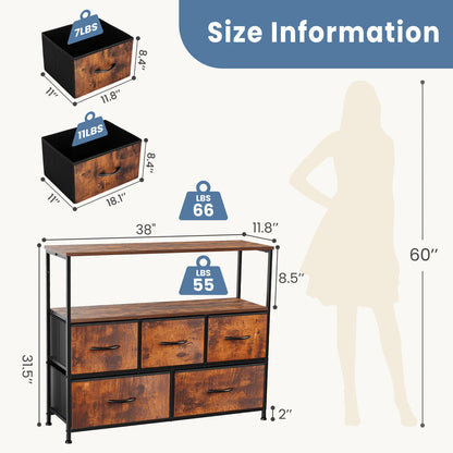 Mueble de TV JHK, tocador para dormitorio con 5 cajones de tela, armario de almacenamiento, baúl, vitrina para guardar ropa