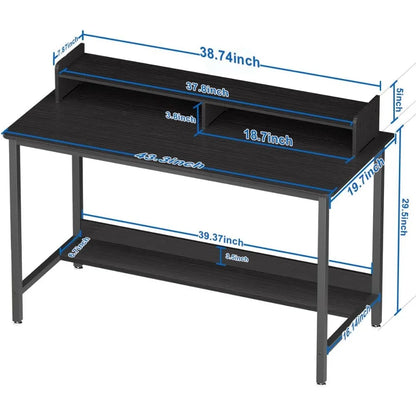 Bureau d'ordinateur avec étagères, bureau de chambre, table d'étude, poste de travail avec rangement pour bureau à domicile, bureau de jeu de 43 pouces, noir.