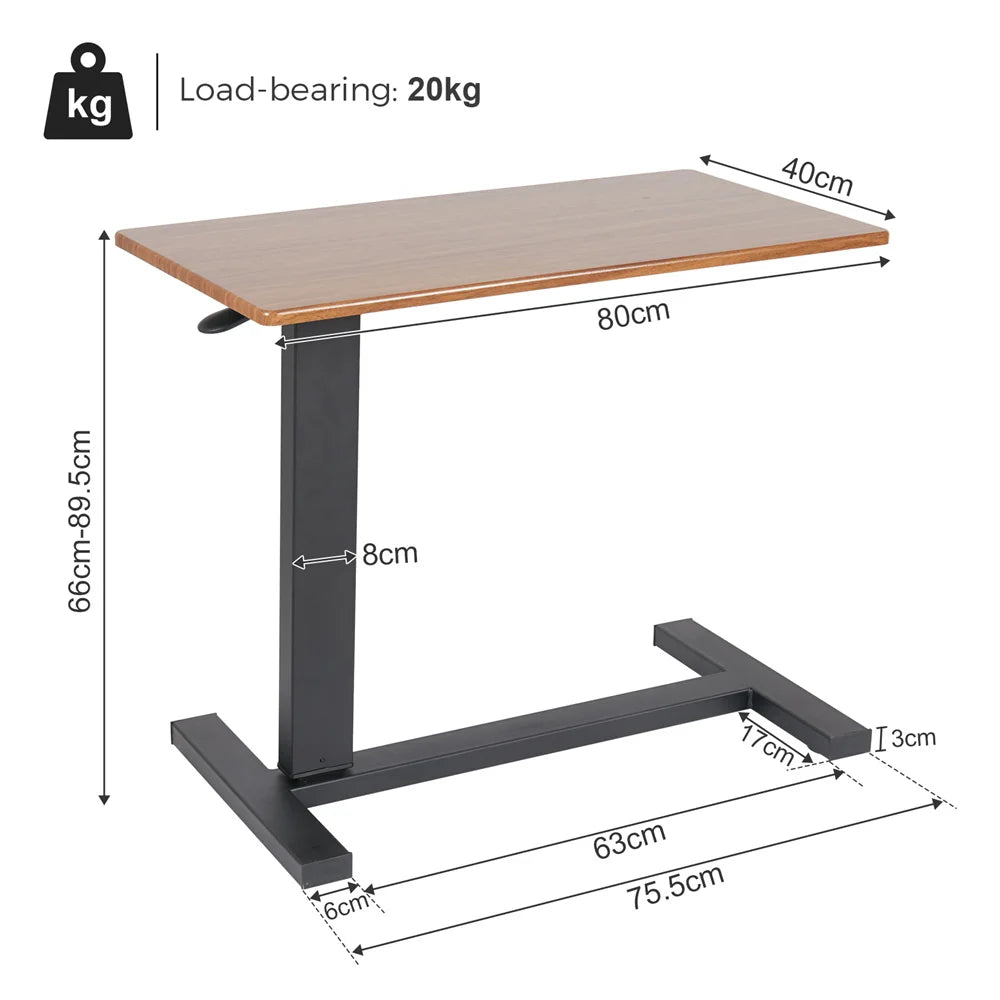 Escritorio grande con ruedas para computadora portátil, altura ajustable, soporte de mesa para cama de hospital, bandeja de cabecera de EE. UU.