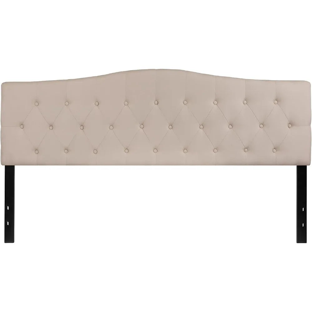 Cambridge Tufted Upholstered King Size Headboard in Beige Fabric 100% Polyester Upholstery and Button Tufted Hanging