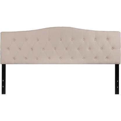 Cambridge Tufted Upholstered King Size Headboard in Beige Fabric 100% Polyester Upholstery and Button Tufted Hanging