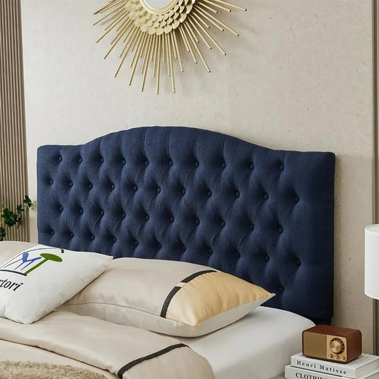 Tufted Button Headboard for Queen/Full Bed, Curved Integrated Design with Tufted Solid Wood Head Board and Luxury Soft Padded