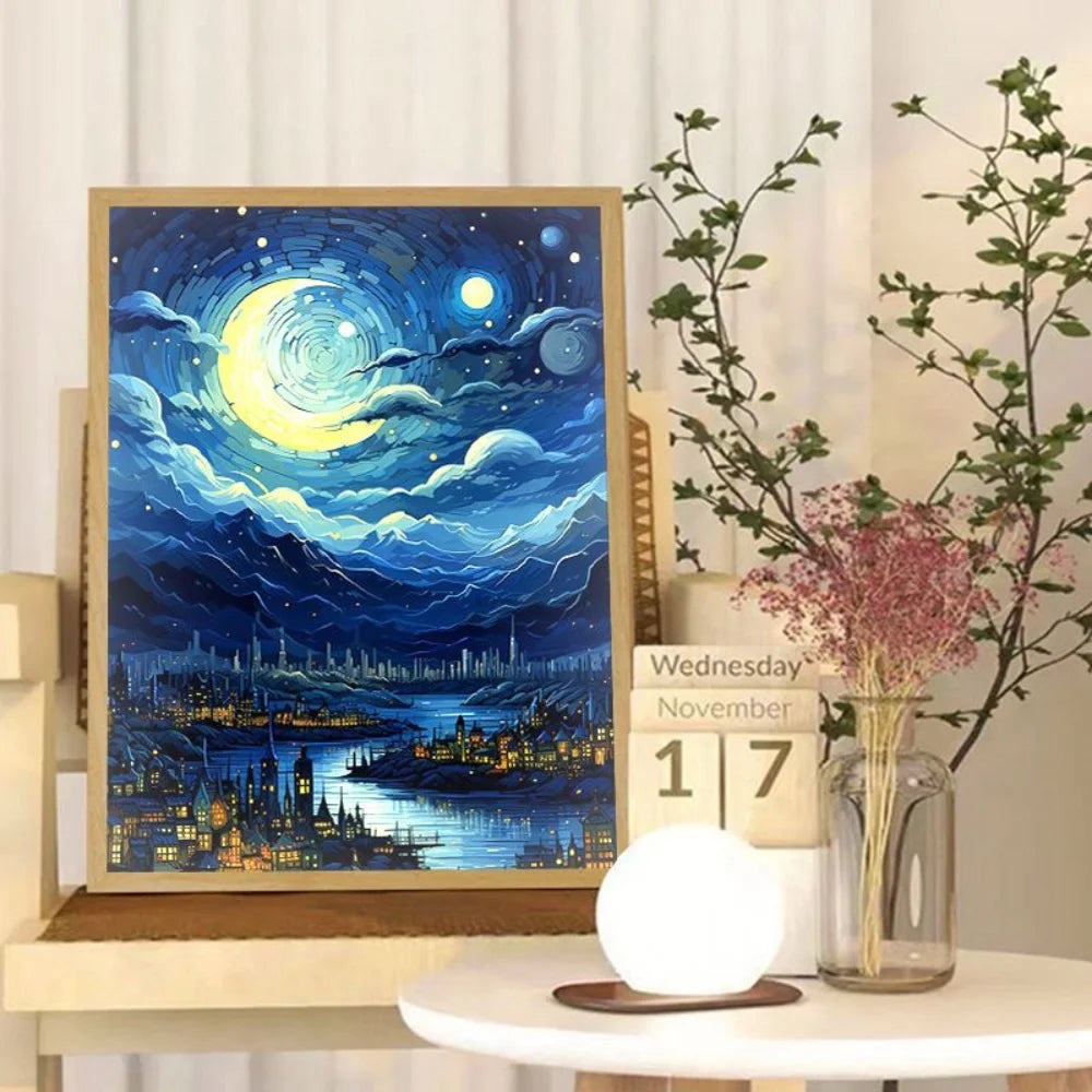 Pintura de luz LED de anime de arte de Van Gogh, decoración de habitación, luz de estado de ánimo de carga inalámbrica, lámpara USB para decoración de pared, luz de noche, regalo para el hogar