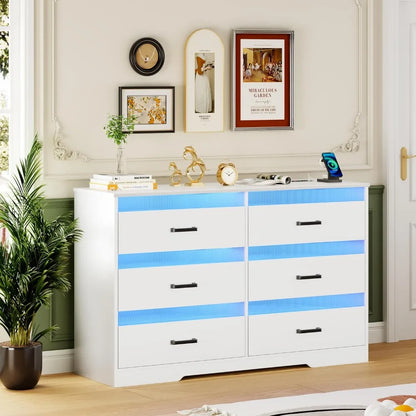 7 Drawers Dresser for Bedroom, Large Chest of Drawers with LED Light, Modern Dresser with USB & Type-c Charging Ports