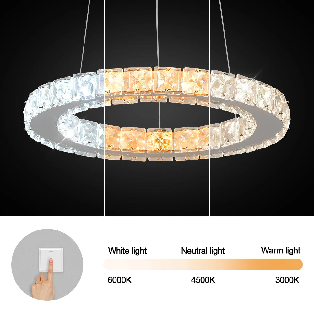 Modern Pendant Lighting Rings Led Crystal Chandelier Hanging Lustre Lamparas Ceiling Lamp Fixtures Luminaire for Living Room