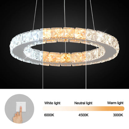 Luxury Crystal Modern Pendant Light DIY Rings Led Dimmable Chandelier Hanging Lustre Ceiling Lamp Home Living Room Decor Fixture