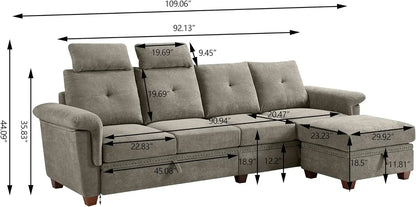 Convertible Sectional Sofa with Storage,4 Seat L Shaped Couch with Chaise and Cup Holder,Modern Microfiber Fabric Sofas Couches