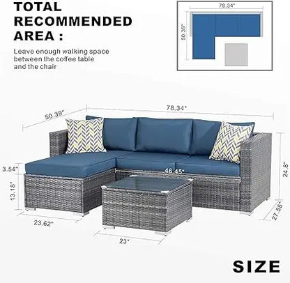 3/5-Piece Outdoor PE Rattan Furniture Set Patio Black Wicker Conversation Loveseat Sofa Sectional Couch Khaki Cushion outdoor