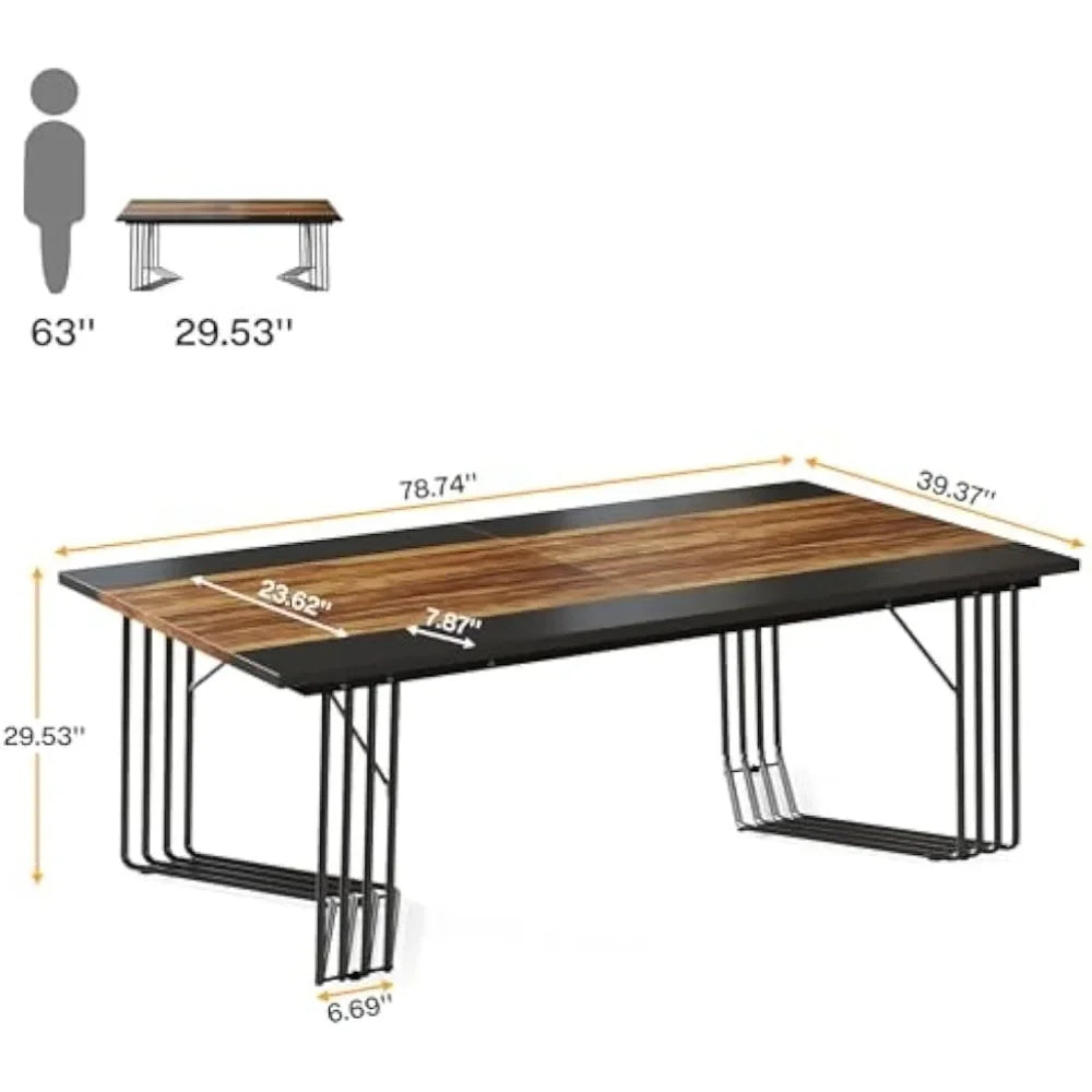 79-Inch Dining Table for 8-10 People, Industrial Large Kitchen Table Dining Room Table for Living Room, Kitchen