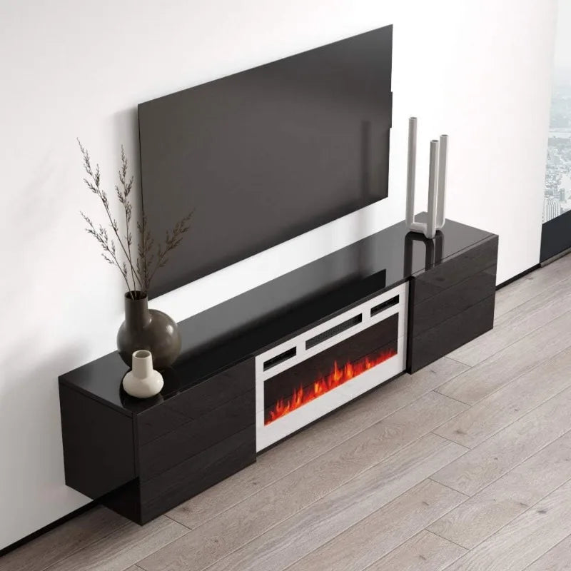 Cali WH-EF Floating Fireplace TV Stand for TVs up to 80", Modern High Gloss 72" Entertainment Center, Wall Mounted Electric