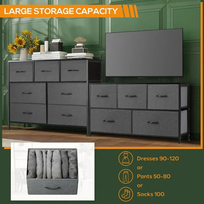 Dresser for Bedroom, 7 Storage Drawers, Wide Fabric Closet Chests Organizer Tower Furniture, TV Stand for TV up to 45 inch