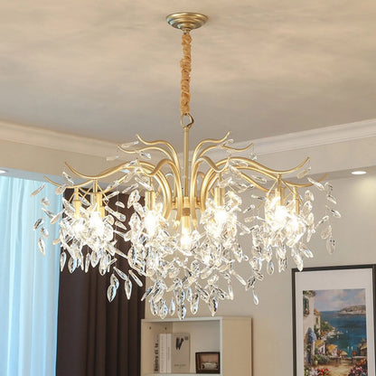 Modern Gold Metal Crystal Chandelier Luxury Living Room Pendant Lamp Art Light