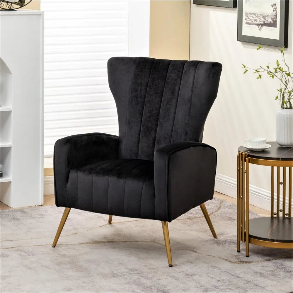 Modern Velvet Accent Chair for Living Room, Bedroom or Office with Stylish Metal Legs, Plush Upholstery and Wood Frame,