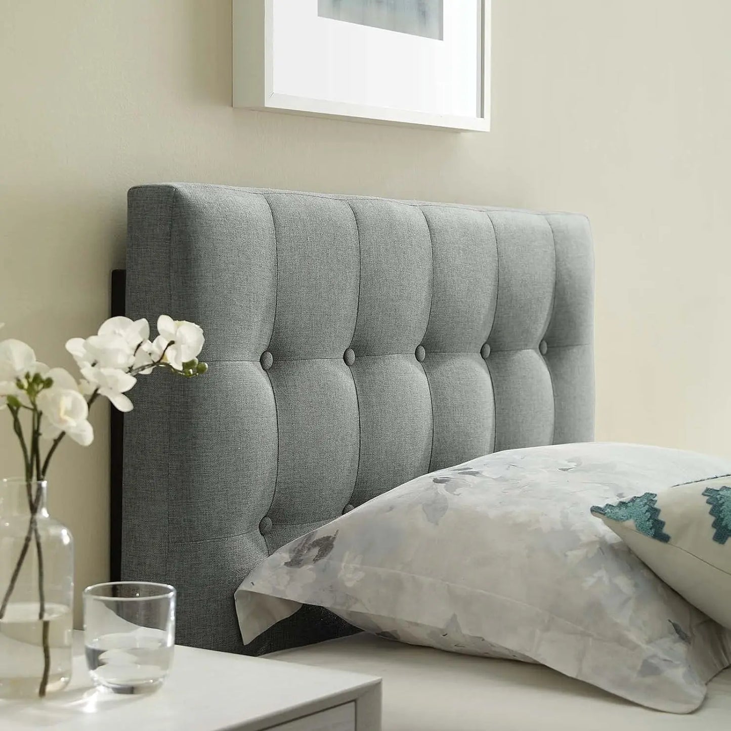 Comfort corner Tufted Button Linen Fabric Upholstered Twin Headboard in Gray