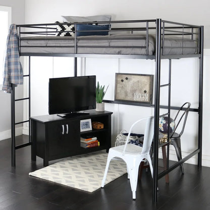 Timothee Urban Industrial Metal Double over Loft Bunk Bed, Full Loft, Black