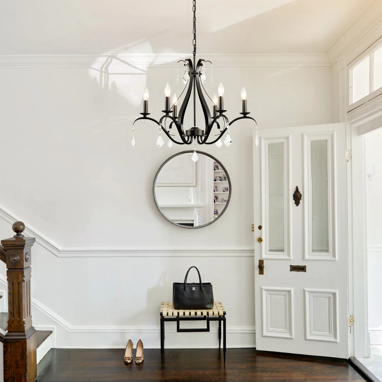 Modern Farmhouse Chandelier for Dining Room Living Room K9 Crystal Pendant Lighting Candle Chandeliers Home Decor Light Fixtures