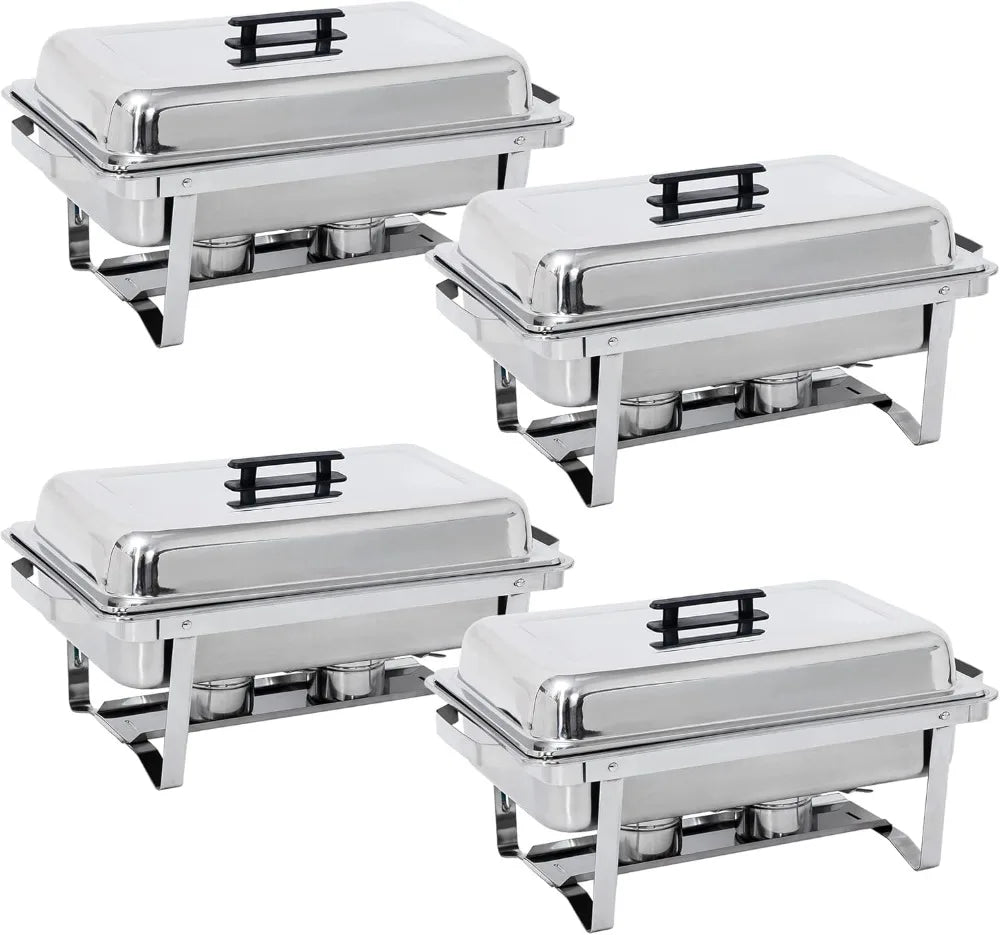 SUPER DEAL Newest 4 Pack 8QT Food Warmer, Rectangular Chafing Dish Buffet Set W/Foldable Frame Legs