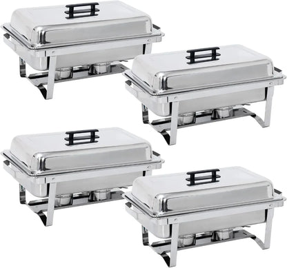 SUPER DEAL Newest 4 Pack 8QT Food Warmer, Rectangular Chafing Dish Buffet Set W/Foldable Frame Legs