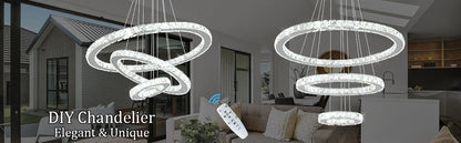 Luxury Crystal Modern Pendant Light DIY Rings Led Dimmable Chandelier Hanging Lustre Ceiling Lamp Home Living Room Decor Fixture