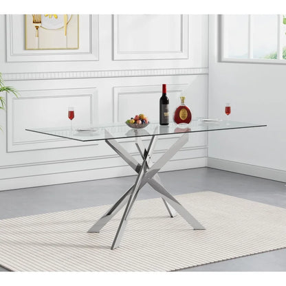 Mesa de comedor de vidrio Mesas de cocina modernas con tapa de vidrio para 4 personas con patas de metal cromado, mesa de comedor rectangular de 51 "Mesa de cocina