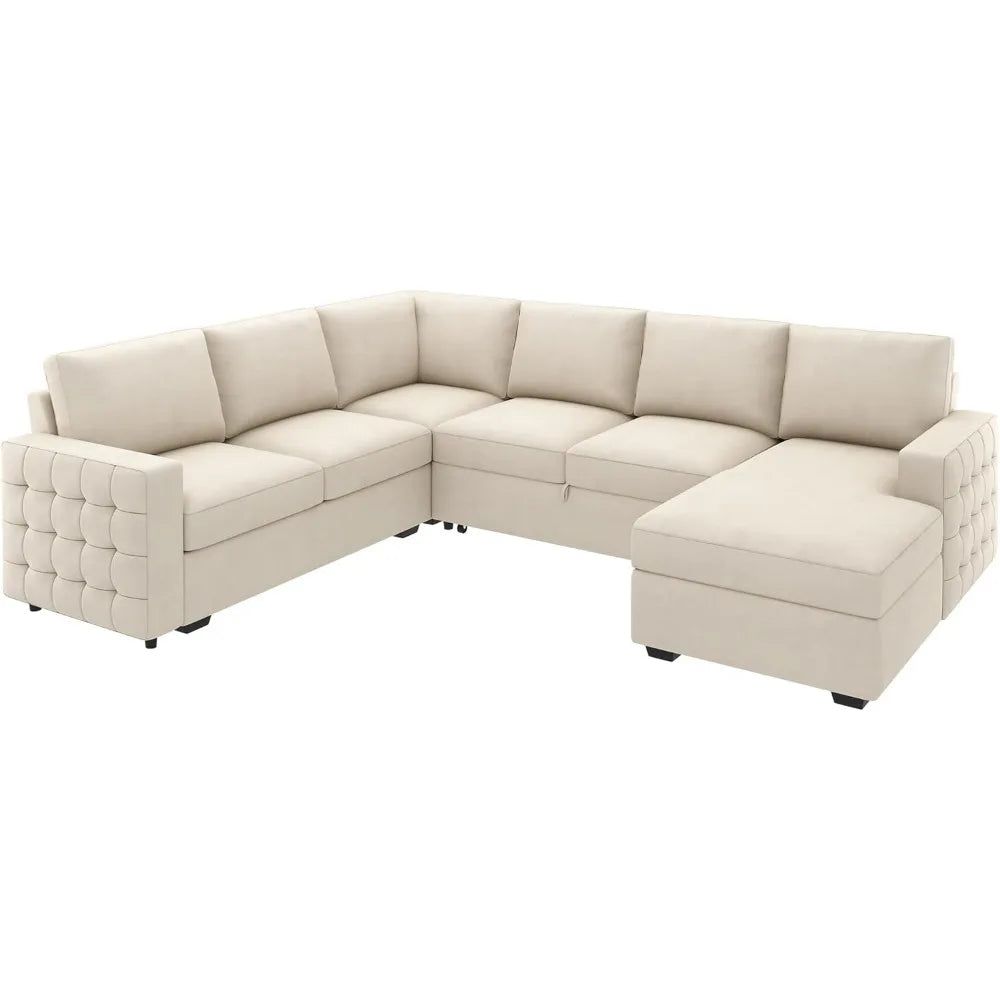 Sectional Sofa with Storage Chaise U Shaped Sectional Couch for Living Room,Velvet Sleeper Sectional Couch with Pullout Bed