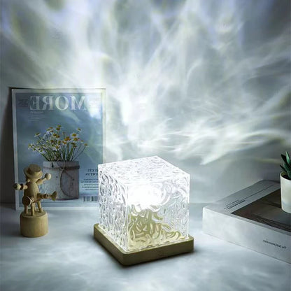 Square water ripple atmosphere lamp, small night lamp, creative girl gift, bedside bedroom flame aurora dynamic desk lamp