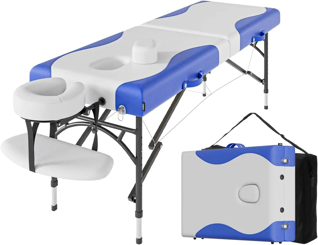 Lit de massage portable de table américaine, lit de spa réglable en hauteur, lit de salon de tatouage facial pliable en 2 parties avec support pour le visage, étui de transport