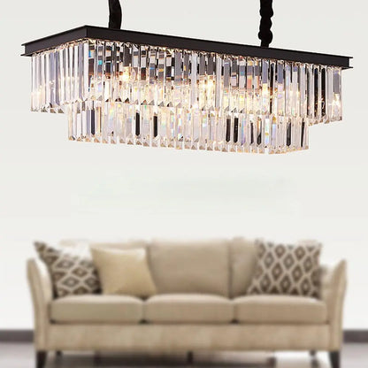 Modern K9 Crystal Chandelier Pendant Light Fixture Rectangular Lustras Ceiling Lamp for Dining Room Kitchen Home Lighting