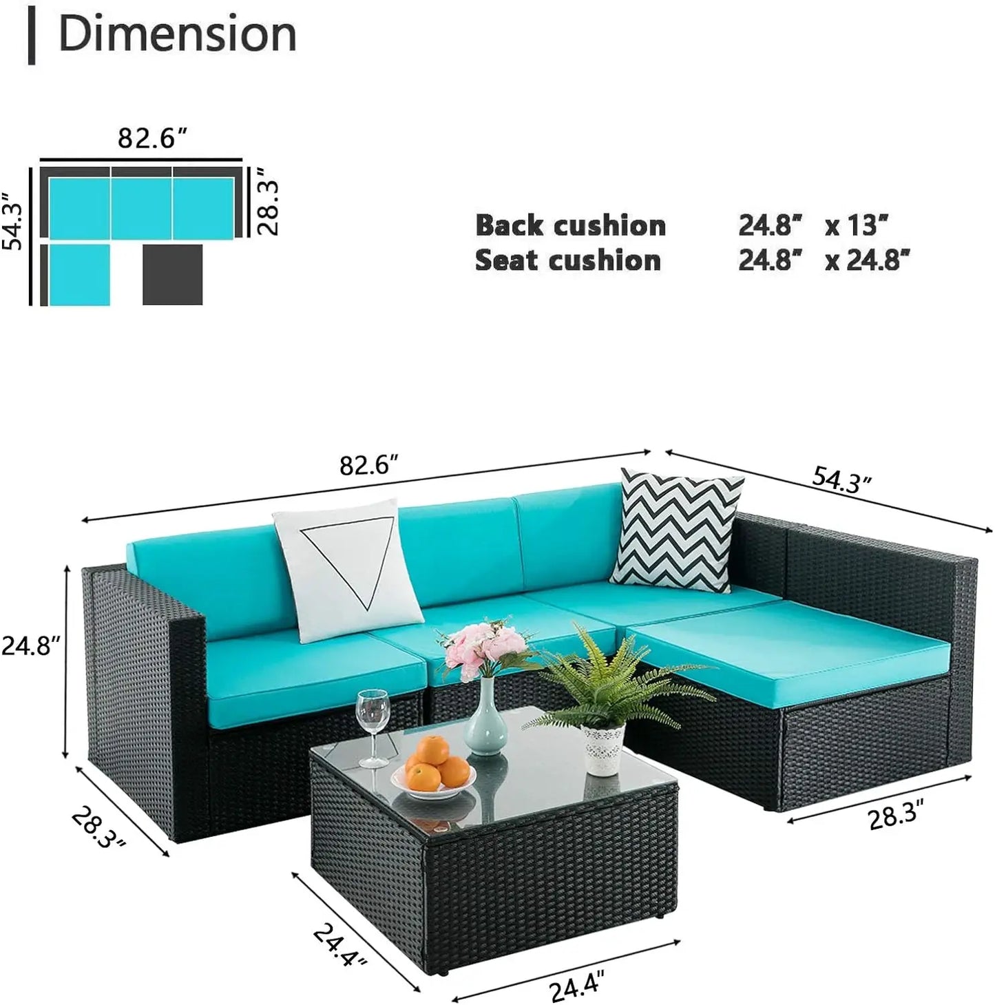 Juego de 5/7 piezas de sofá seccional de ratán para exteriores, para patio, porche, jardín, piscina, balcón, juego de mimbre con mesa