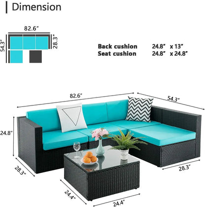 Juego de 5/7 piezas de sofá seccional de ratán para exteriores, para patio, porche, jardín, piscina, balcón, juego de mimbre con mesa