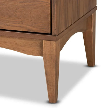 Nightstand, Landis Ash Walnut Finished Wood Beside Table with 2 Drawers, Nightstand