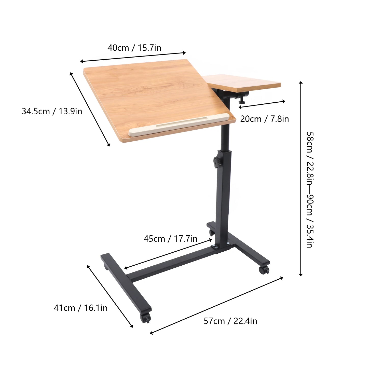 Adjust. Height Laptop Desk Angle Rolling Cart Over Bed Hospital Table Stand