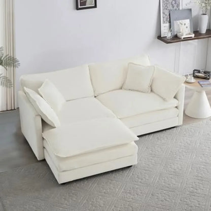 Deep Seat Sectional Sofa Cloud Couch, 76.7" Modern Modular Sofa L Shaped Couch for Living Room, Apartment, Office(Beige White).