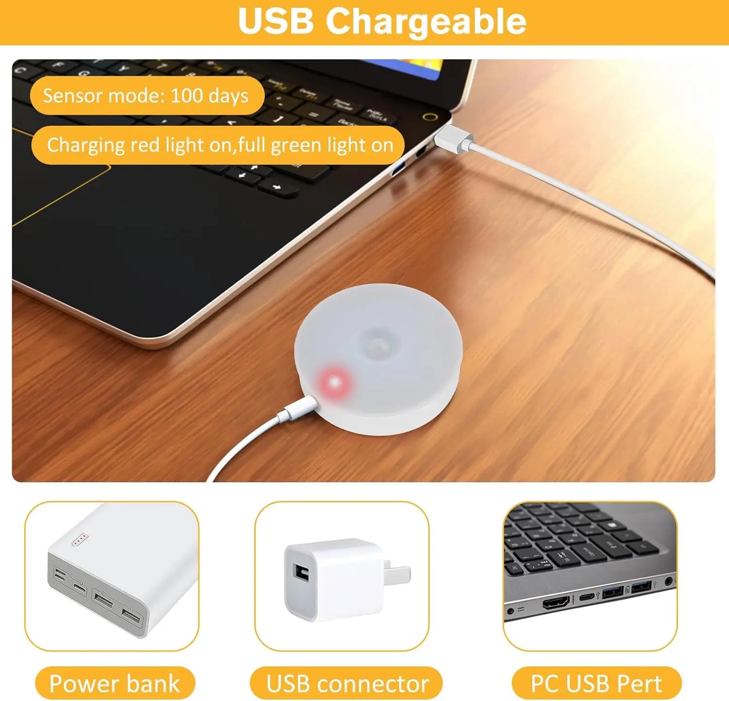 Xiaomi Veilleuse LED avec capteur de mouvement PIR rechargeable USB pour armoire de cuisine, lampe de nuit pour décoration de chambre à coucher