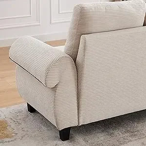 Sofá seccional de 112", sofá en forma de L de 4 plazas, otomana reversible, patas de madera, tapizado moderno de poliéster, beige, para sala de estar/apartamento