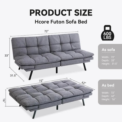 Convertible Futon Sofa Bed/Couch, Memory Foam Splitback Sofa,Small Euro Lounger Sofa for Compact Living Spaces,Office Grey