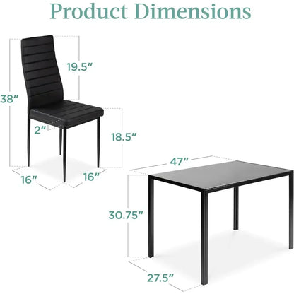 5-Piece Glass Dining Set, Modern Kitchen Table Furniture for Dining Room, Dinette, Compact Space-Saving w/Glass Tabletop