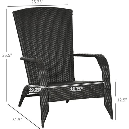 Chaise Adirondack en osier pour patio, chaise d'extérieur en rotin toutes saisons avec coussins moelleux, dossier haut et incurvé pour terrasse ou jardin